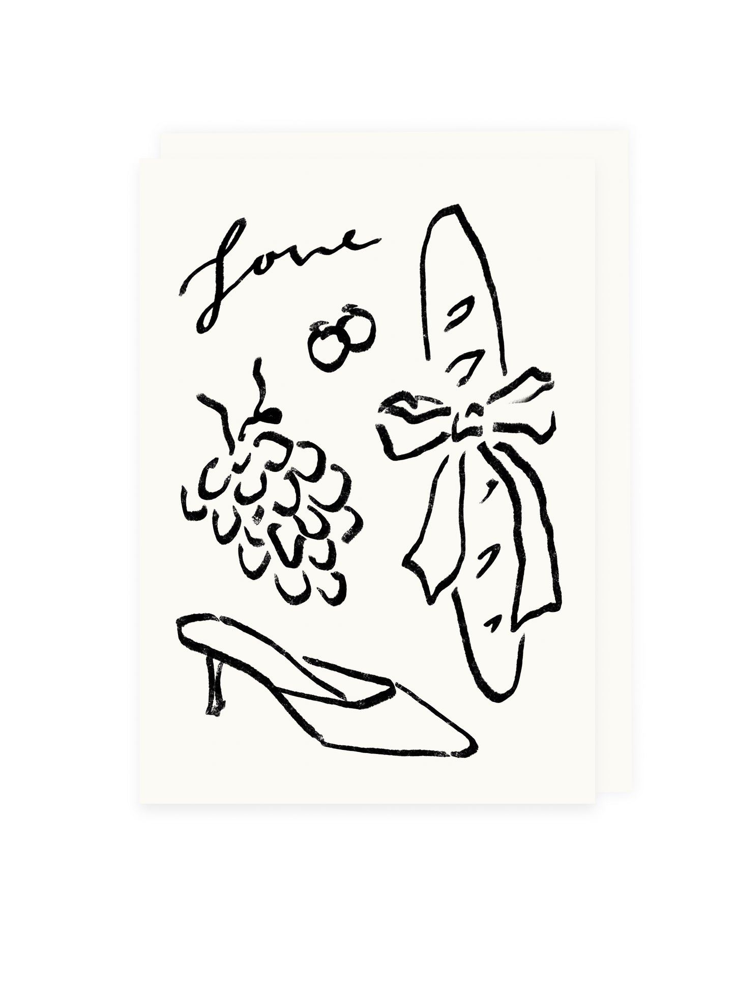 Folding card 'Love' baguette, grapes (risograph)