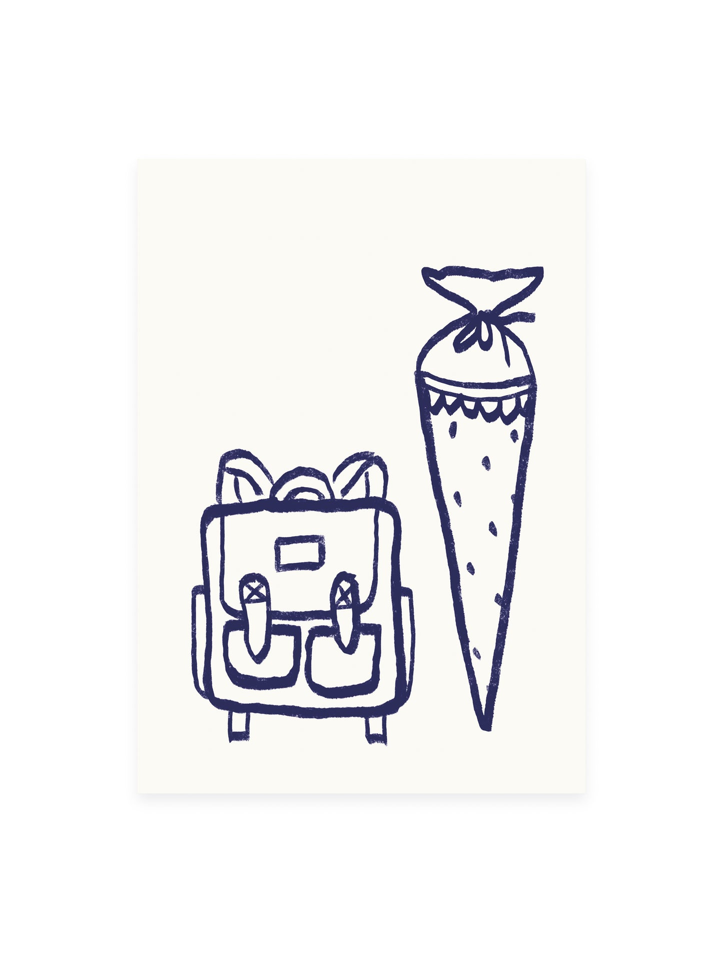 Postcard schoolbag & school cone (risography)