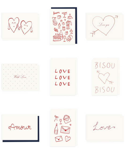 Folded card set (90× folded cards) love motifs