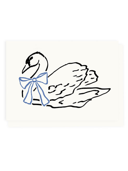 Folding card Swan with Blue Bow (Risography)