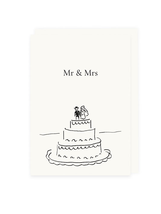 Folding card 'Mr &amp; Mrs' wedding cake (risograph)
