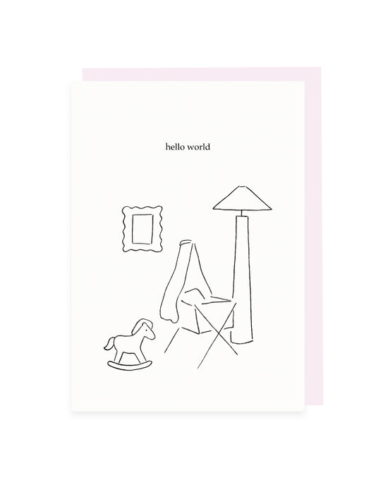 Folding card 'hello world' pink envelope